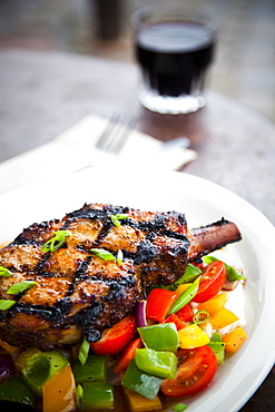 A dinner entree of meat at the Useless Bay Coffee Company, United States of America