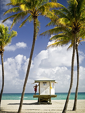 Safety stations on the beach in Hollywood, Florida, United States of America