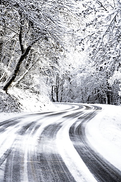 Snowy Road in Hood River Oregon, United States of America