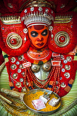 Theyyam ritual performed in the area of Kannur, Kerala, India.