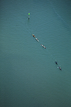 Aerials of Kayak race at Wrightsville Beach, NC