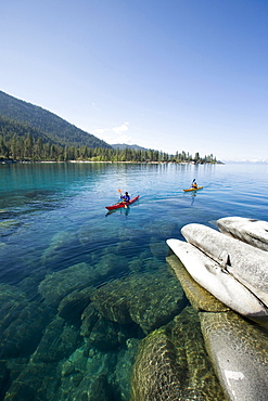 Kayaking near Sand Harbor on Lake Tahoe, Nevada, United States.