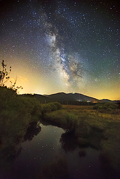 View of milky way shining in the night sky over Martis Valley, Truckee