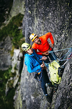 Climbers Are Hanging On The Rock Of Tatra Mountains, Poland