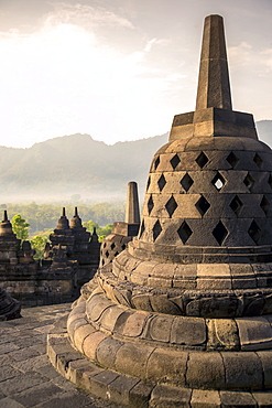 Stupas On Borobudur Temple In Yogyakarta, Java Island, Indonesia