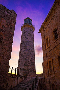 Havana Castillo de Tres Reyes del Morro lighthouse at sunset