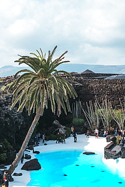 View of pool with turquoise water at Jameos del Agua, Lanzarote, Spain