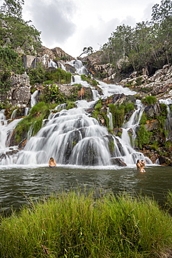 Beautiful natural scenery with waterfall and cerrado vegetation in Chapada dos Veadeiros, Goias, Brazil