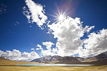 Sunlight And Cloud Over A Lake And Mountains; Ladakh Jammu And Kashmir India