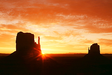 The Mittens At Sunrise, Monument Valley Navajo Tribal Park, Arizona, United States Of America