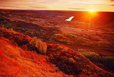 Sunrise Over Dry Island Buffalo Jump Provincial Park In Fall, Alberta, Canada