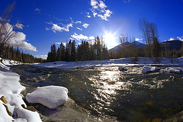 Flowing River And Winter Scenery