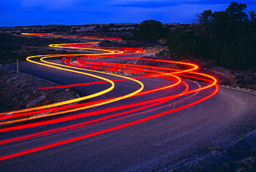 Streaking Car Lights On Road, Utah, Usa