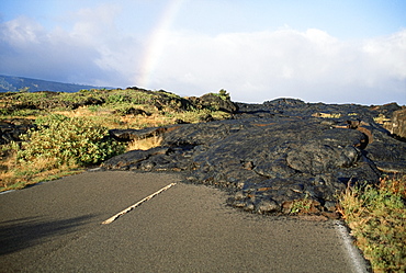 Volcano Lava Flowing Over Road National Park, Big Island, Hawaii