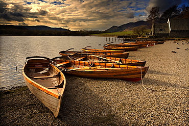 Canoes On The Shore, Keswick, Cumbria, England