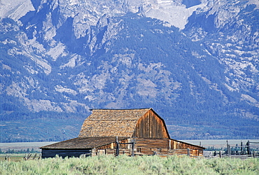 Barn And Mountain, Grand Teton National Park, Wyoming, Usa