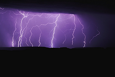 Lightning Storm At Night, Jemez Mountains, New Mexico, Usa