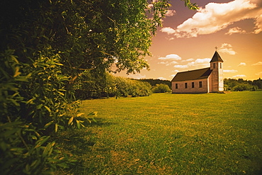 Alberta, Canada, An Old Church In A Field