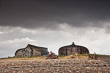 Lindisfarne, Northumberland, England, Two Old Wooden Buildings