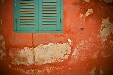 Green Shutters On A Wall With Peeling Paint, Dakar, Senegal