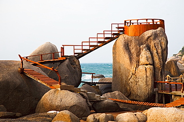 Wooden Boardwalk And Lookout On The Rocks Along The Ocean, Koh Tao Thailand