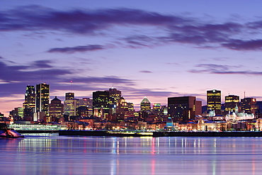 View Of Downtown And St. Lawrence River At Twilight, Quebec, Canada