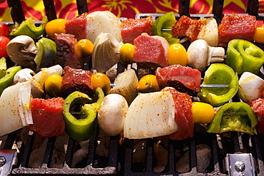 Barbecue Scene, Shish Kabob On The Grill.