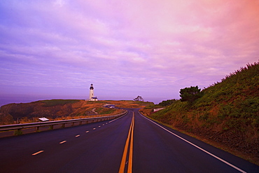 Morning Light Over Yaquina Head Lighthouse And The Highway, Newport, Oregon, United States of America