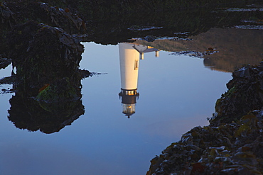 Yaquina Head Lighthouse Reflected In The Water, Newport, Oregon, United States of America