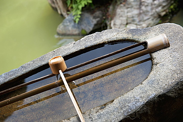 Water Feature In A Garden, Kyoto, Japan