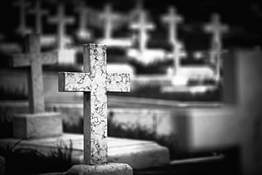 A cross tombstone in a cemetery, Jerusalem israel