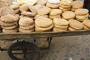 Bread for sale on a cart, Casablanca morocco