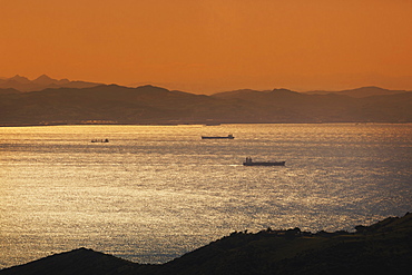 Shipping In The Straits Of Gibraltar With A View Spain (Europe) In Foreground And Morocco (North Africa) In The Background, Spain