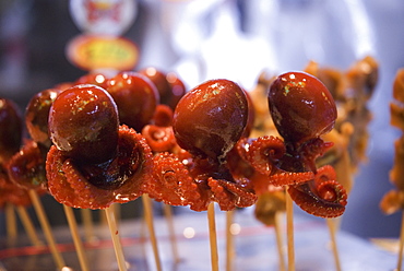 Octopus lollipops on a street market, Kyoto japan