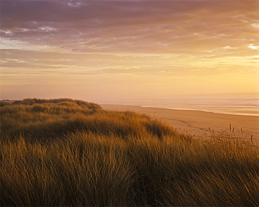 Sunset Light Bathes Umpqua Beach, Winchester Bay, Oregon, United States Of America