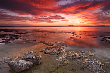 Dramatic Sunrise At Cave Point With Brilliant Colours, Wisconsin, United States Of America