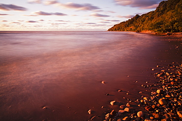 Mist Over The Water Of Lake Michigan At Sunrise, Wisconsin, United States Of America