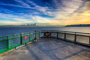 View Of Seattle From A Washington State Ferry, Seattle, Washington, United States Of America