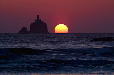 The Sunset At Tillamook Rock Lighthouse, Cannon Beach, Oregon, United States Of America