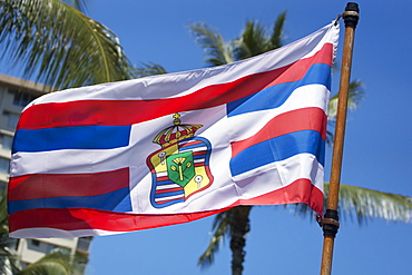 A Flag Flying With The Hawaiian Royal Seal, Oahu, Hawaii, United States Of America