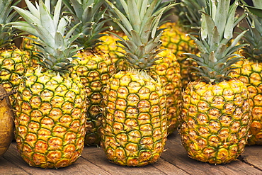 Pineapples For Sale At A Local Roadside Fruit Stand On The North Shore, Oahu, Hawaii, United States Of America