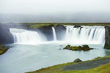 Godafoss Waterfall In The Rain, Waterfalls Of The Gods, Fossholl, Myvatn, Iceland