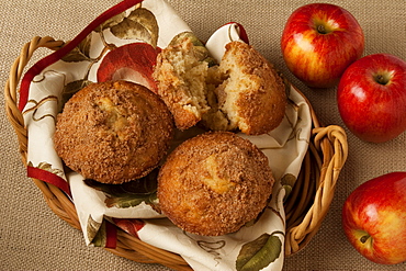 Food - Apple Cinnamon Muffins in a basket with Royal Gala apples.