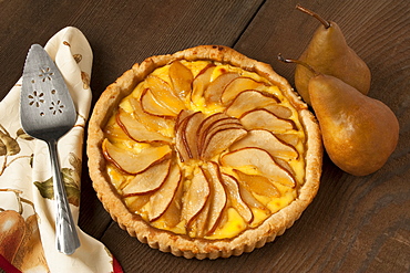 Food - Pear Custard Pie topped with Bosc pear slices.