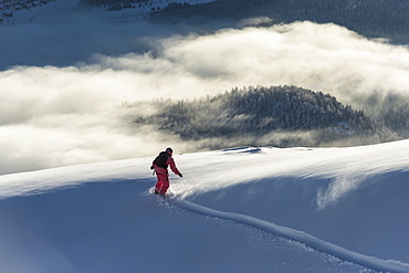 Snowboarding Above The Clouds, St. Moritz, Graubunden, Switzerland