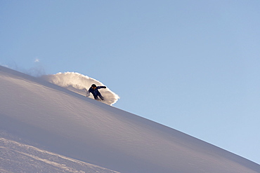 Snowboarding In Powder Snow, St. Moritz, Graubunden, Switzerland