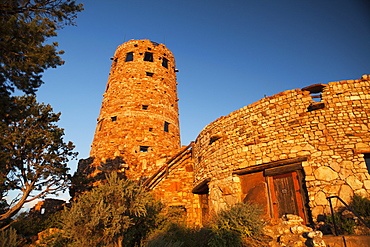 Sunrise Over Rebuilt Stone Historical Tower, Grand Canyon National Park, Arizona, United States Of America