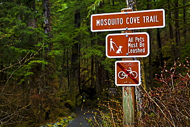 Mosquito Cove Trail Sign, Starrigavan Recreation Area, Sitka, Alaska, United States Of America