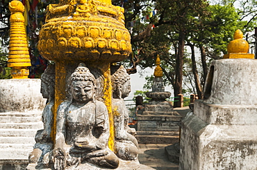 Some Sculptures Of Buddha In Swayambhu Temple, Kathmandu, Nepal