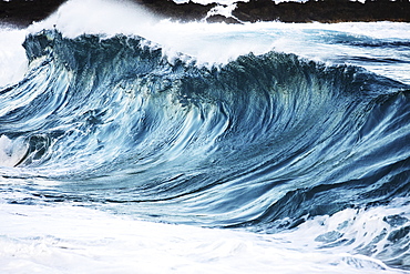 Hawaii, Oahu, Close Up Af A Beautiful, Blue, Sunlit Wave.